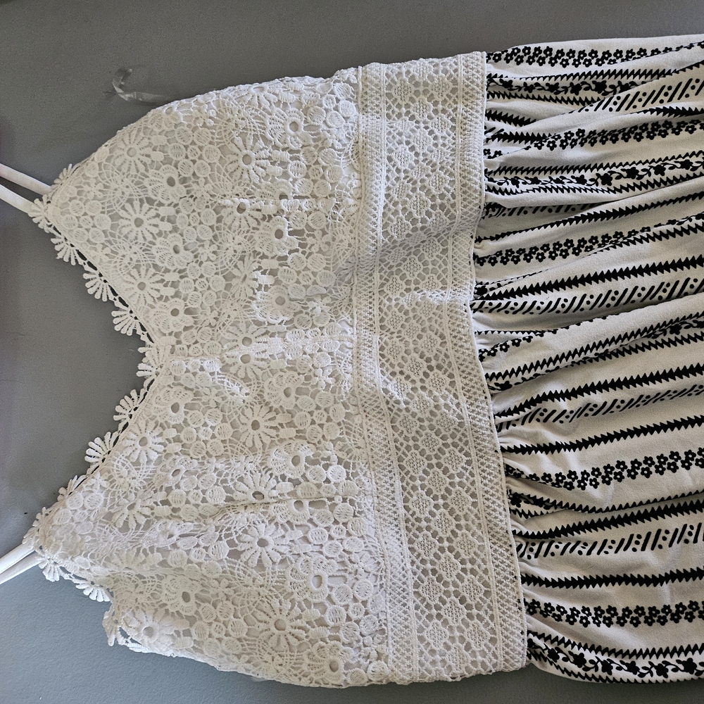 No Boundaries White and Black Lace Maxi Dress
